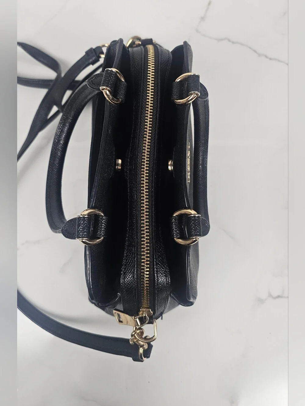 Coach 91146 Mini Lillie Carryall‎ Black Crossgrain Leather Satchel Crossbody Bag
